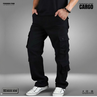 8 Pocket BELT CARGO PANTS ( Black )