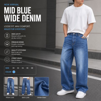 Premium Shade Denim Jeans - [4 Pocket Mid-Blue]