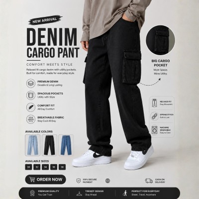 6 POCKET BAGGY DENIM JEANS - [PREMIUM BLACK]