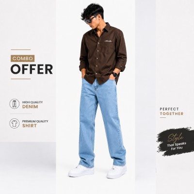 Premium Shirt and Denim Combo [ Shirt Brown  + Denim Ligh]