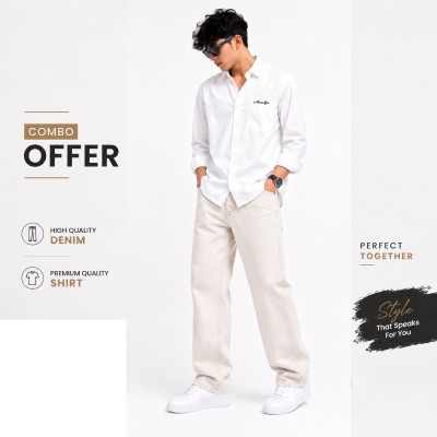 Premium Shirt and Denim Combo [ Shirt White + Denim White ]