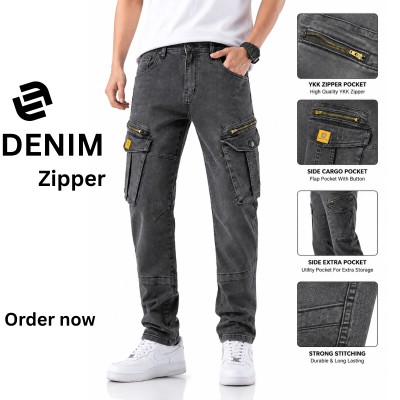 Men's Urban Cargo Zipper Denim Jeans – Acid Wash
