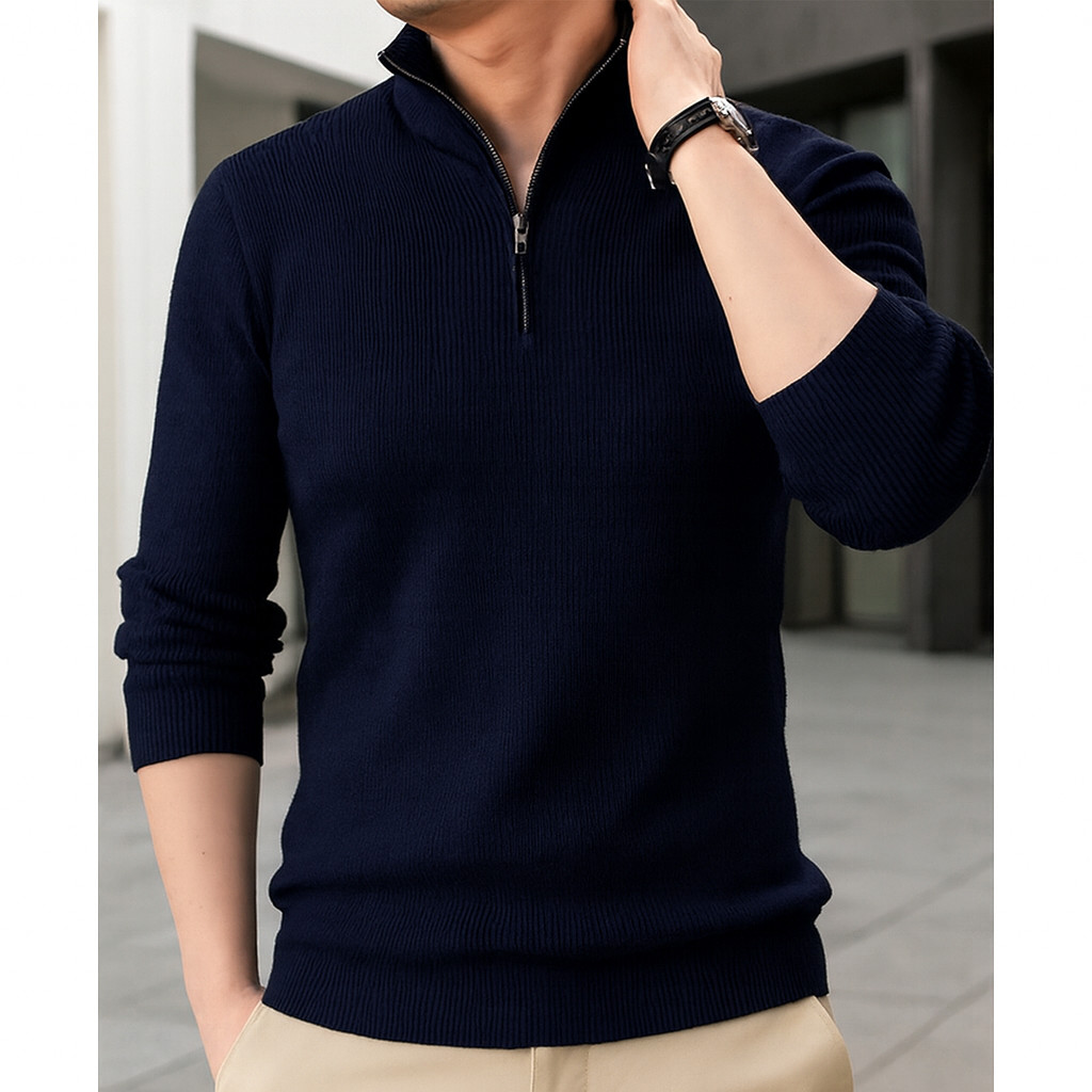 Premium Navy Half-Zip Winter Sweater || 1220